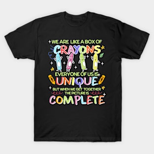 Funny Teacher We Are Like a Box of Crayons gift For Boy girl Kids T-Shirt